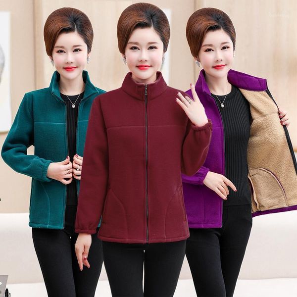 2020 middle-aged women winter plus velvet warm solid color coat large size 5xl slim fleece coat short jacket women1, Black;brown